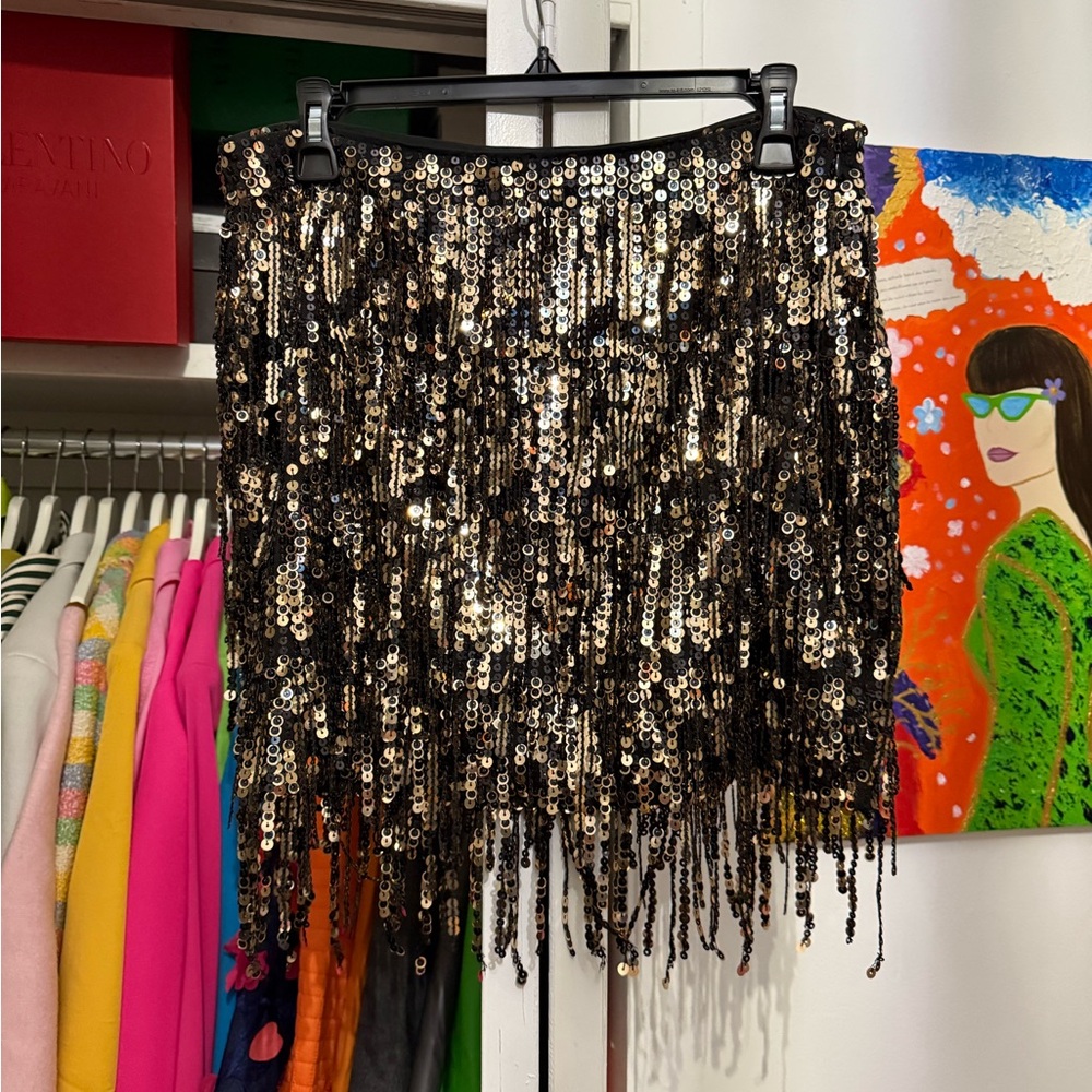 Trina Turk Black and Gold Sequin Mini Skirt